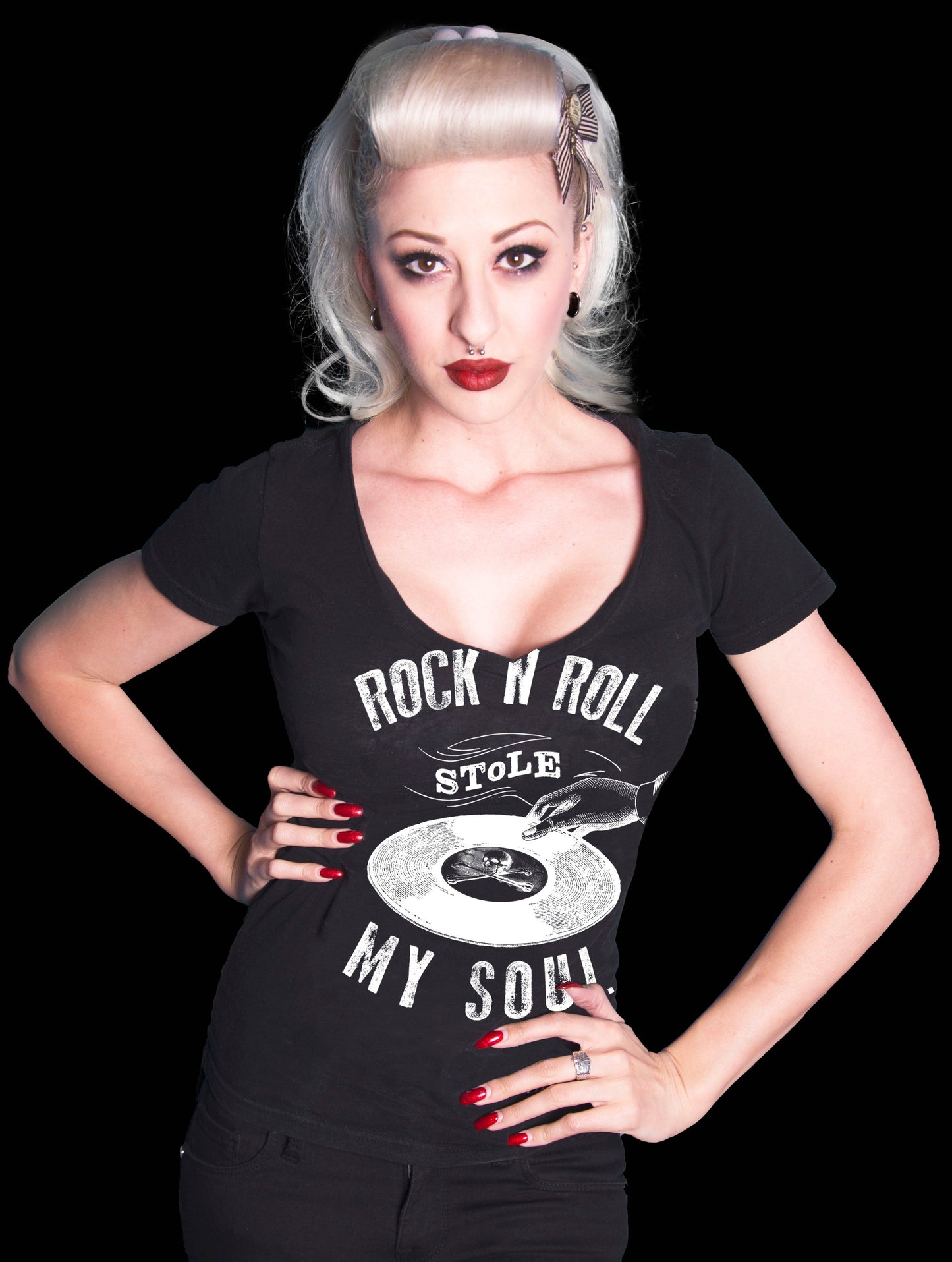 Rock N' Roll Stole My Soul V-Neck Black - Se7en Deadly