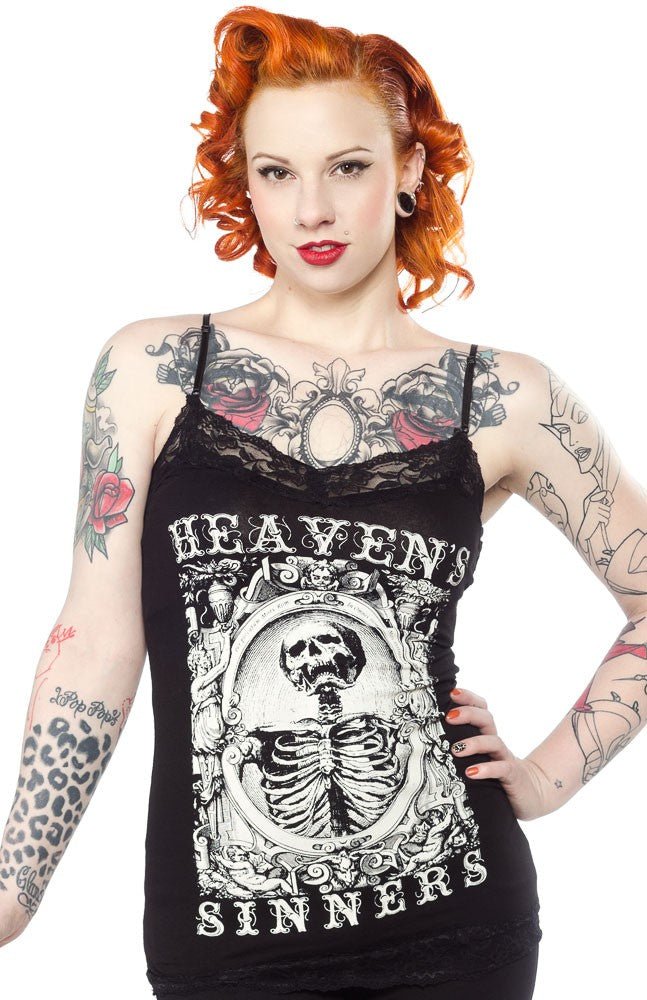 Womens Heavens Sinners Cami in Black - Se7en Deadly